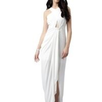 Women’s Solid White Sleeveless Halter Neck Long Dress | Western Maxi