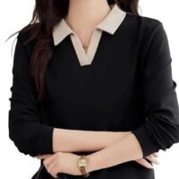Women’s Polo T-Shirt | Long Sleeve Casual T-Shirt | Soft Comfortable Korean Style Trendy Top for Women