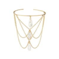 Punk Disc Star Charm Pendant Upper Arm Cuff Irregular Pearl Chain Tassel Armlet Layered Wedding Bridal Bangle Bracelet for Women and Girls