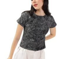 Black Optical Washed Women’s Crop Top | Stylish Cotton Half Sleeve Round Neck Cropped Tee | Trendy Streetwear Casual Top | Comfortable Fit Summer Outfit for Travel & Parties