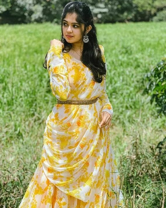 Women's Georgette Anarkali Gown with Dupatta Set | Festive | Traditional | Wedding Yellow Gold - Image 4