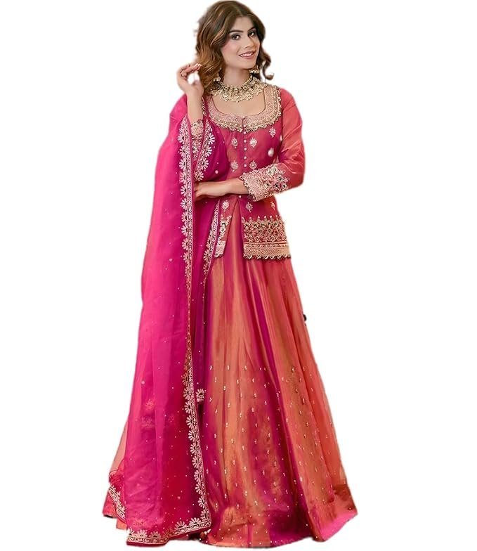 piludi Women's Embroidered Sharara Suit Set | Chanderi Silk Kurta with Dupatta | Wedding & Festive | Ready to Wear Indian Ethnic Outfit