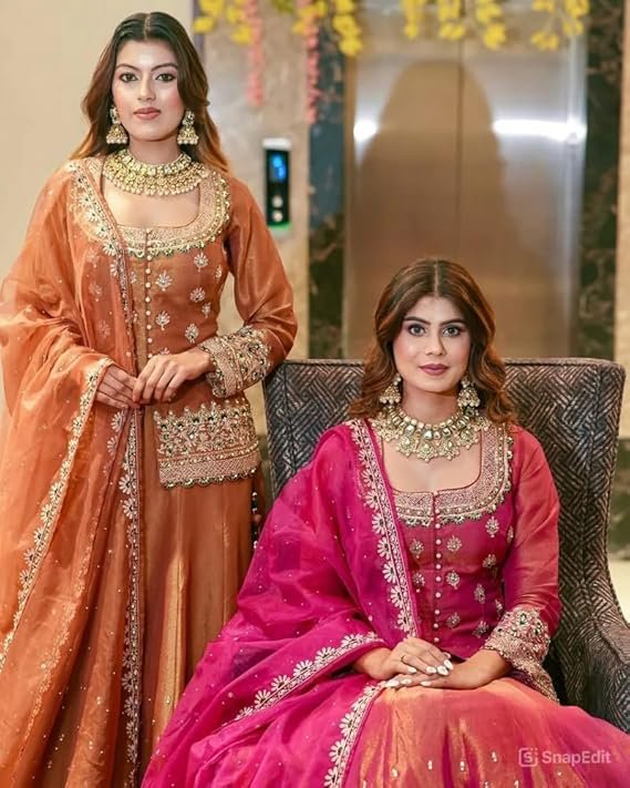 piludi Women's Embroidered Sharara Suit Set | Chanderi Silk Kurta with Dupatta | Wedding & Festive | Ready to Wear Indian Ethnic Outfit - Image 8