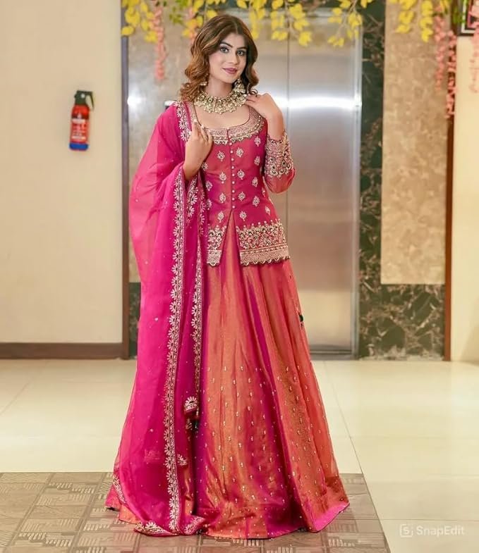 piludi Women's Embroidered Sharara Suit Set | Chanderi Silk Kurta with Dupatta | Wedding & Festive | Ready to Wear Indian Ethnic Outfit - Image 3