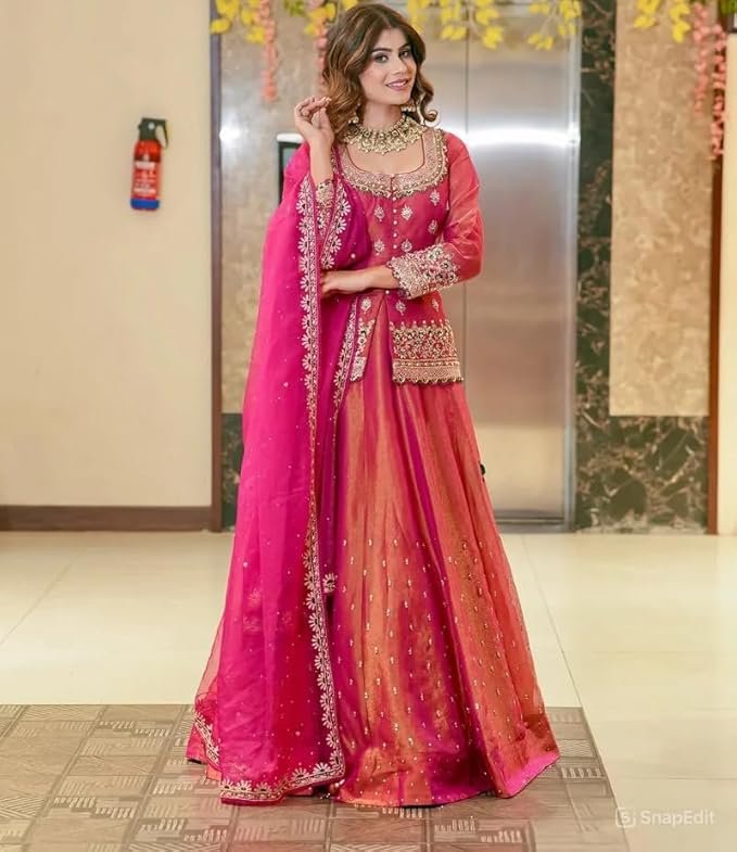 piludi Women's Embroidered Sharara Suit Set | Chanderi Silk Kurta with Dupatta | Wedding & Festive | Ready to Wear Indian Ethnic Outfit - Image 7