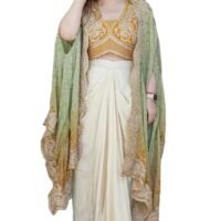 Indo Western Dhoti Set for Women with Embroidered Blouse and Shrug Chinon Silk Ready to Wear Dhoti Saree Style Outfit with Cording Work