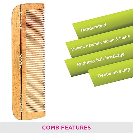 Vega Wooden Dressing Hair Comb for Women & Men, Fine Tooth Anti-Static Comb for Frizzy Hair, Detangling & Smooth Styling, Natural Wood Comb for Thin Hair, (India's No.1* Hair Comb Brand, HMWC-03) - Image 4