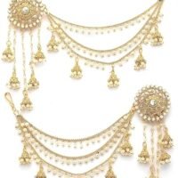 Sukkhi Creative Traditional Indian Fashion Gold Plated Multi Layer Pearls Ear Chain with Jhumka/Jhumki Earring Jewellery for Women & Girls|E107327