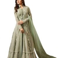 Miss Ethnik Women's Light Green Embroidered Flared Semi Stitched Gown 945-Light Green