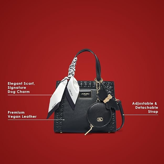 Akiki London Women's Brackley 21 Box Handbag|comes with a Pouch, Scar and Dog Charm|Ladies Small Handbag for Party or Casual Occasion|Textured Finish|Gift for Women - Image 7