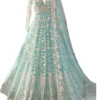 Aika Creation Women's Net Embroidered Semi-Stitched Gown Cross Gown-New