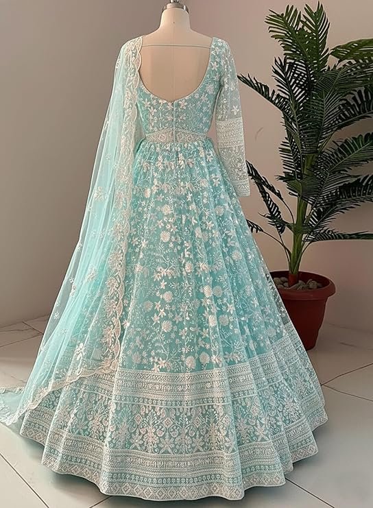 Aika Creation Women's Net Embroidered Semi-Stitched Gown Cross Gown-New - Image 4