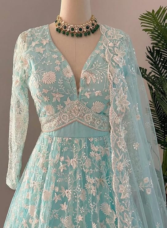 Aika Creation Women's Net Embroidered Semi-Stitched Gown Cross Gown-New - Image 5
