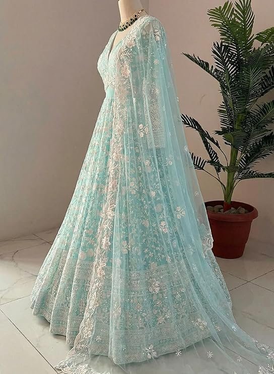 Aika Creation Women's Net Embroidered Semi-Stitched Gown Cross Gown-New - Image 6