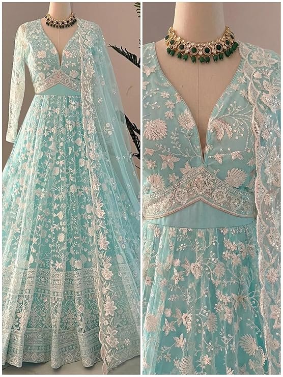 Aika Creation Women's Net Embroidered Semi-Stitched Gown Cross Gown-New - Image 7