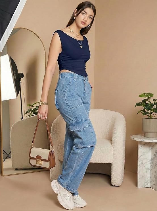 Istyle Can Women’s Solid Stretchable Draped Crop Top | Asymmetric Hem | Cowl Neck | Sleeveless Off-Shoulder/One-Shoulder Top | Stylish Party & Casual Wear - Image 5