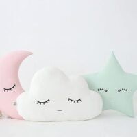 The Purple Tree Cute Cloud Moon Star Cot Cushion with Crown (Pack of 3, 16x16 inch, Velvet) Kids Cushion, Soft Toy, Soft Plush Pillow, Nursery décor, Baby Pillow