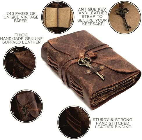 Leather Diary Writing Notebook Unique Handmade Embossed Travel Diary (Deckle Edge Paper Diary), 200 Pages - Image 3