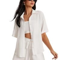 Leriya Fashion Co-ord Set for Women Stylish Solid Poly Lycra Cotton | Textured Pyjama Set For Woman Travel Beach & Holiday Look | Oversized Loose Fit Trendy Top & Shorts for Summer Day Vacation