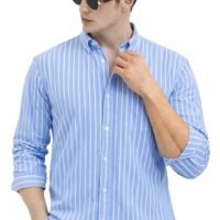 U-Turn men’s casual printed striped shirt with cotton-mix fabric and stylish 220 GSM design