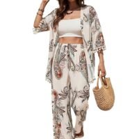Leriya Fashion Co Ord Set for Women Stylish | Summer Travel Co-Ord Set Short Sleeve Shirt & Wide-Leg Pant | Paisley Printed Stylish Casual Outfit for Summer Cord for Women | Dress for Woman