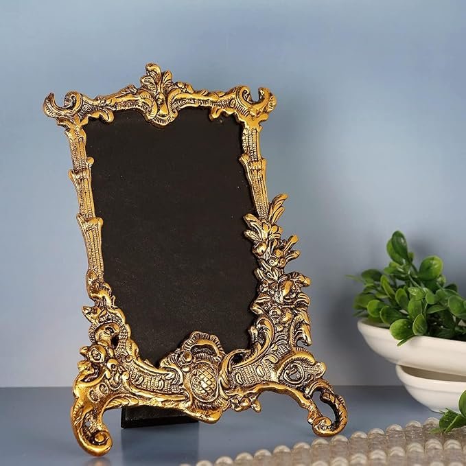 LABHCART Vintage Baroque Style Tabletop Rectangular Photo Frame, Gold Decorative Table Frame, 21 x 16 cm
