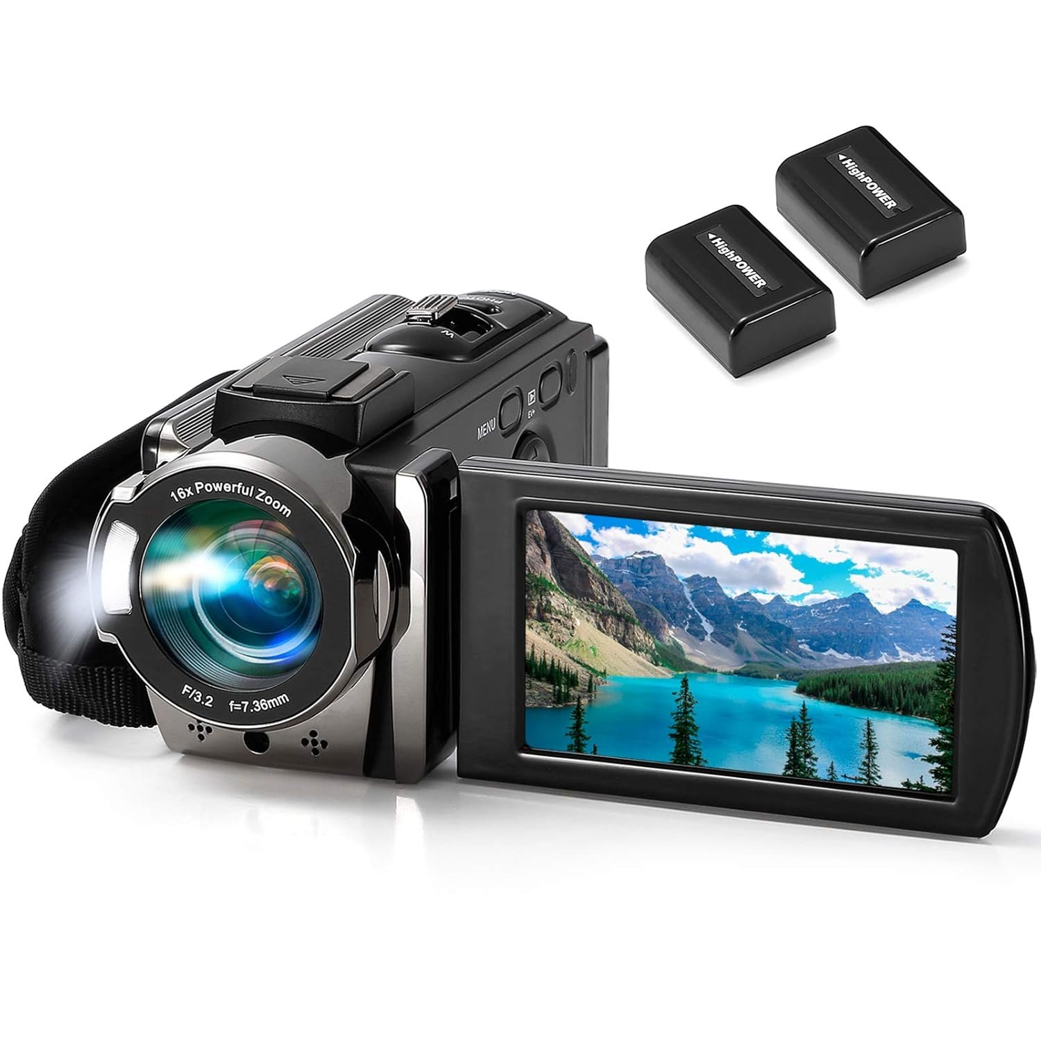 Kimire Full HD 1080P digital video camera camcorder with 24MP resolution, 16X digital zoom and 270-degree rotating LCD