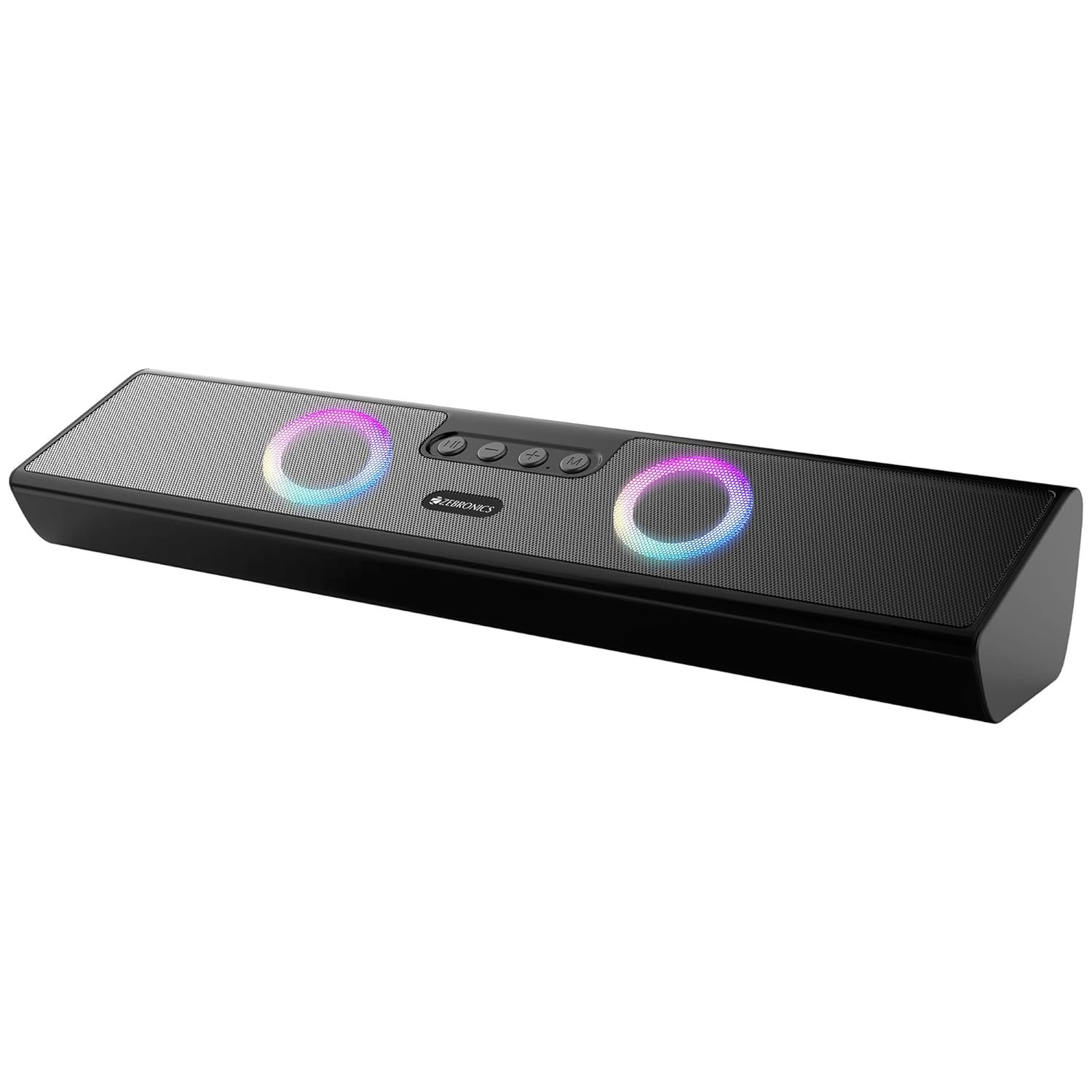 Zebronics Astra 35 portable Bluetooth speaker with 16W output, dual drivers, RGB LED lights, Bluetooth 5.3, USB, AUX, and TWS support
