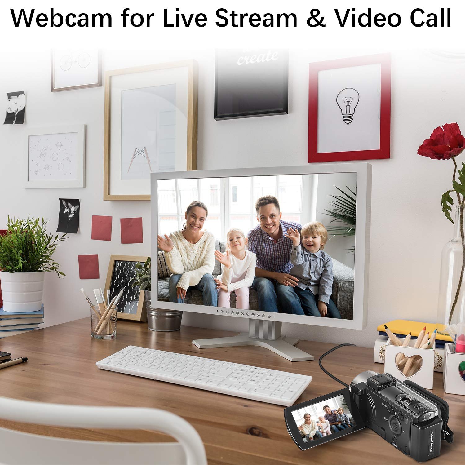 Kimire Full HD 1080P digital video camera camcorder with 24MP resolution, 16X digital zoom and 270-degree rotating LCD