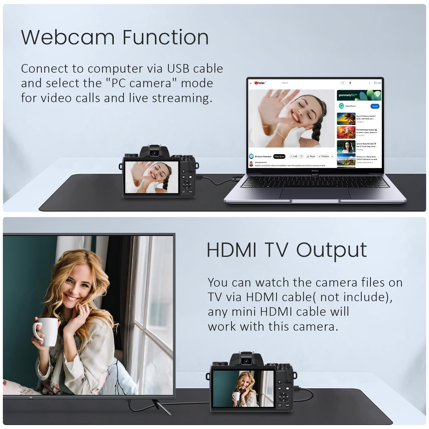 Saneen 4K 64MP digital camera with WiFi touchscreen, flash, front cameras and 32GB memory card
