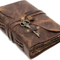 Leather Diary Writing Notebook Unique Handmade Embossed Travel Diary (Deckle Edge Paper Diary), 200 Pages