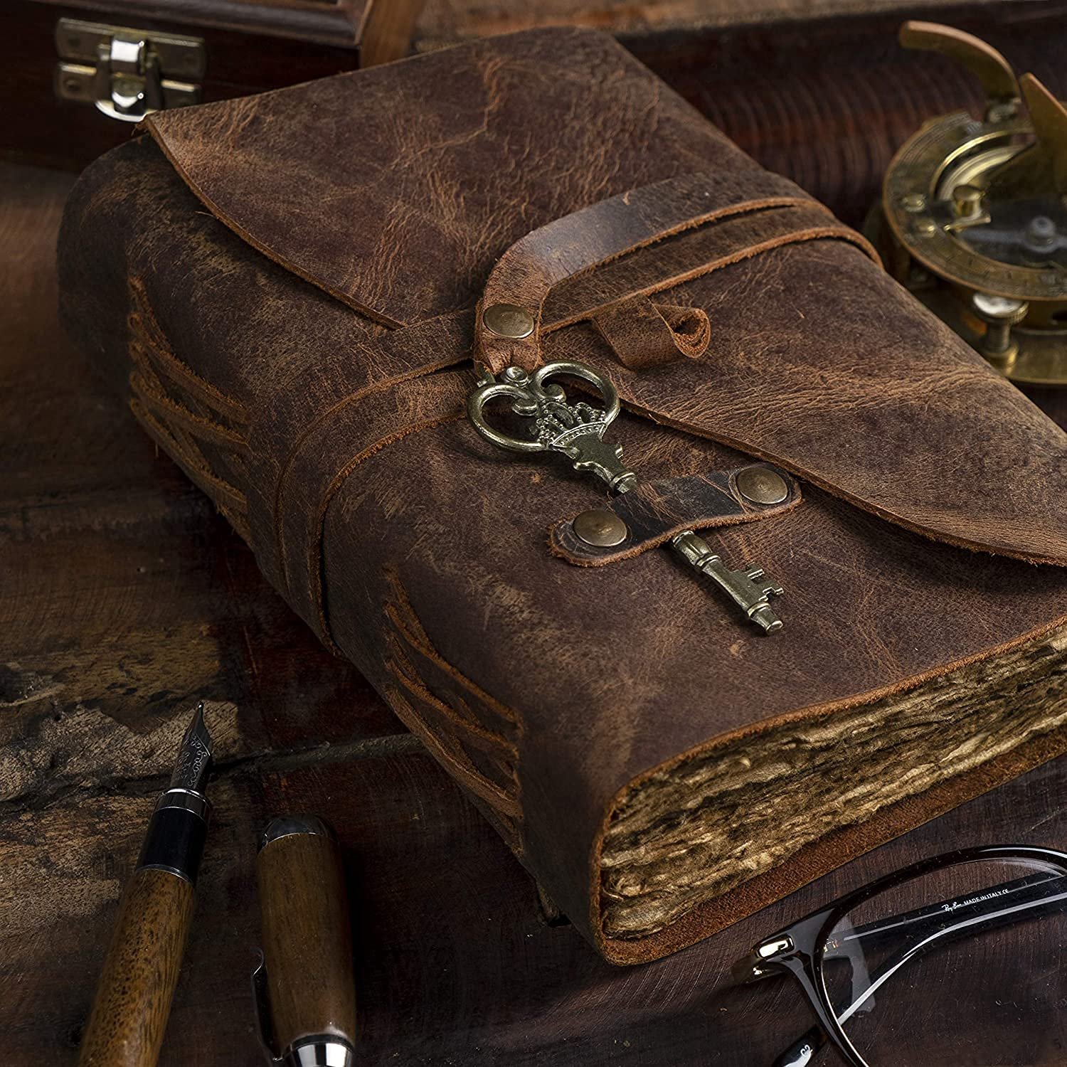 Leather Diary Writing Notebook Unique Handmade Embossed Travel Diary (Deckle Edge Paper Diary), 200 Pages - Image 5