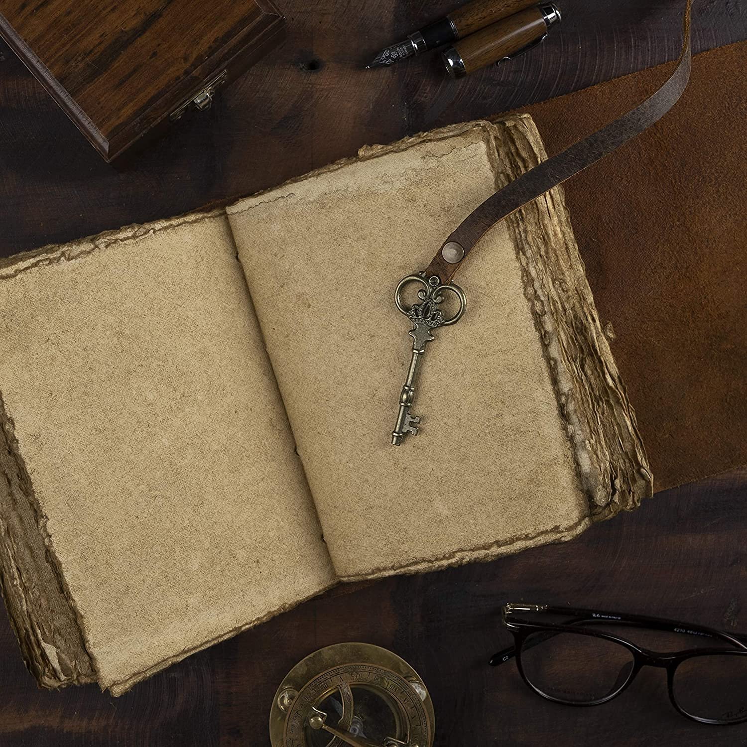 Leather Diary Writing Notebook Unique Handmade Embossed Travel Diary (Deckle Edge Paper Diary), 200 Pages - Image 4
