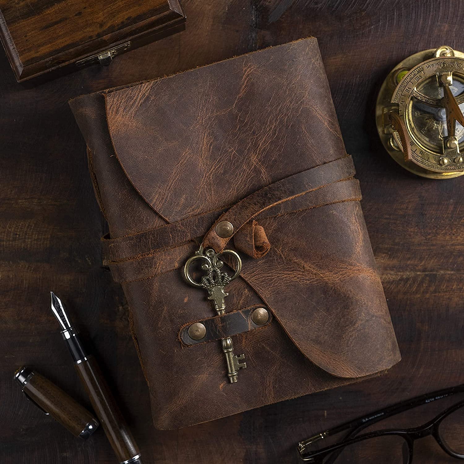 Leather Diary Writing Notebook Unique Handmade Embossed Travel Diary (Deckle Edge Paper Diary), 200 Pages - Image 7